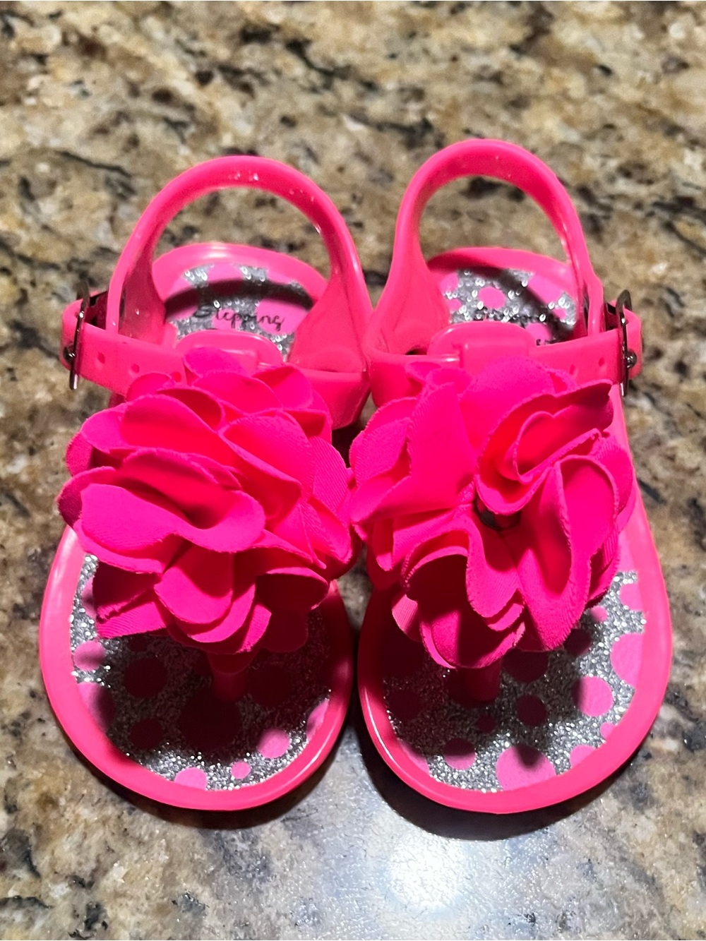 Girls Bright Pink Flower Jelly Sandals with Slingback